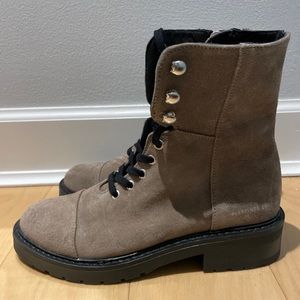 AllSaints Dusty Suede Lace Up Combat Boots in Beige Size US 7